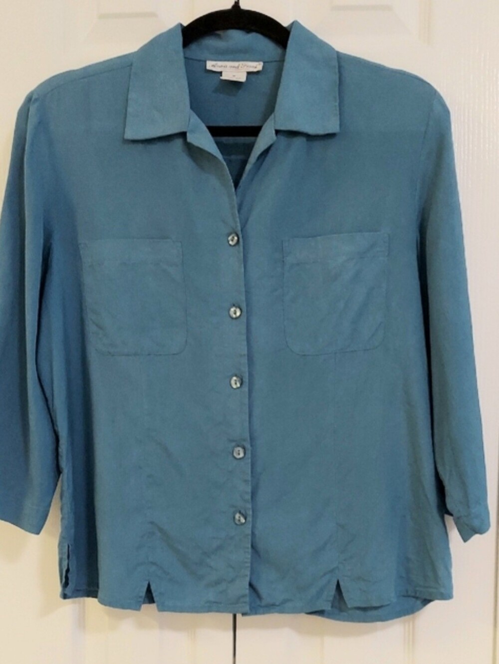 Anna and Frank Blouse, Size M, Blue, Buttondown, 100% Silk